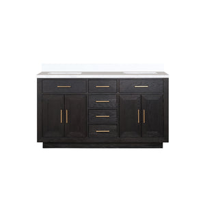 English Elm Black Oak Double Bath Vanity 60 In. W With Cultured Marble Top - Stylish, Durable Storage Solution! B2731P260835