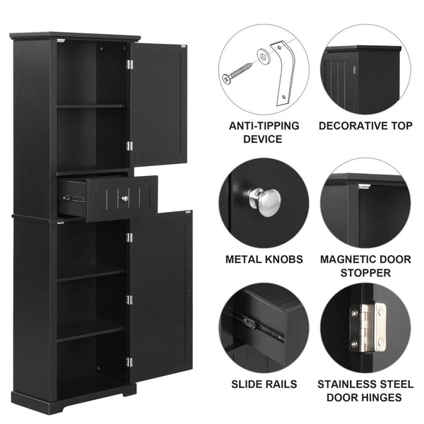 English Elm Tall Bathroom Storage Cabinet - Sleek Freestanding Organizer With Drawer & Adjustable Shelf, Black N725P206890B-GIGA