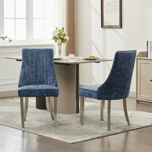 English Elm Rayon Upholstered Dining Chairs – Set Of 2 Blue Chenille Accent Chairs With Silver Steel Legs For Style W1143P293317-GIGA