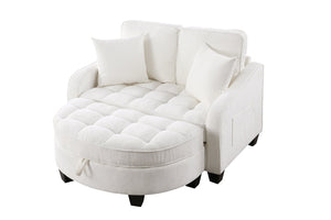 English Elm Two-Seater Chaise Lounge Sofa With Hidden Storage, Asymmetric Design & Plush Pillows For Comfort W487S00388-GIGA