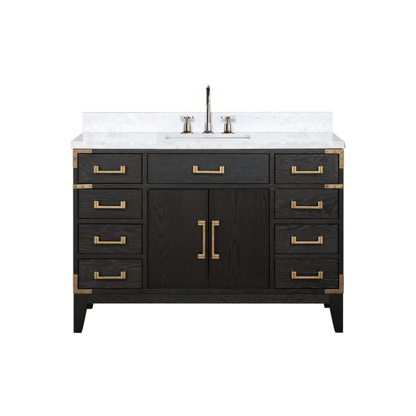 English Elm Black Oak Single Bath Vanity With Carrara Marble Top & Chrome Faucet - Elegant Storage Solution! B2731P260926