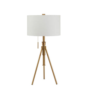 English Elm Vintage Tripod Floor Lamp with Stained Gold Metal Legs, Ivory Shade, Pull Switch, Adjustable Height Brushed Gold 29 L x 16 W x 12 H B2741P317231