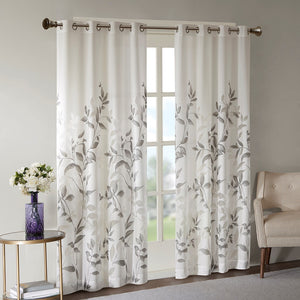 English Elm Burnout Botanical Curtain Panel Set – 2 Elegant Grey Panels With Silver Grommets For Light Filtering B035129675