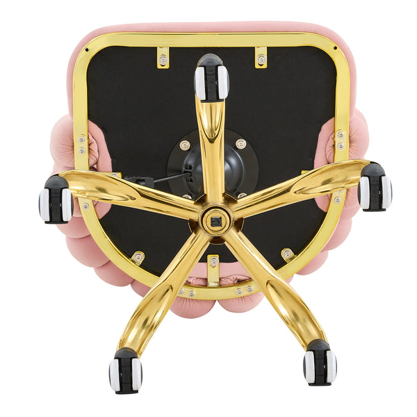 English Elm Pink Velvet Bubble Swivel Chair Gold Base Adjustable Glam Seat for Vanity Office W3875P446136