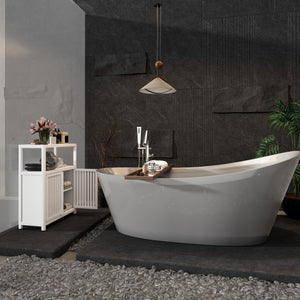 English Elm White Bamboo Storage Cabinet with Shelves — Large Capacity Freestanding Bathroom & Living Room Organizer, Durable Eco-Friendly Design W2207P242509