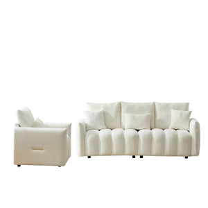 English Elm 80.7 Inch Plush Teddy Velvet 3 Seat Sofa Solid Wood Frame with Six Included Cushions Off White W2564S00068