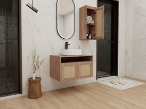 English Elm 30" Wall Mounted Bathroom Vanity Oak Finish Ceramic Art Sink Soft Close Storage W999S00495