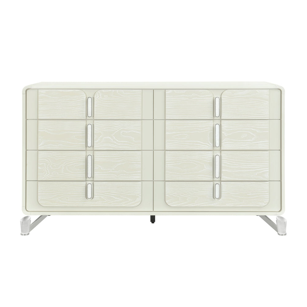 English Elm Nora Solid Wood Chest with Geometric Legs and Rounded Edges — Contemporary Spacious Drawers, Stylish Pulls Beige 65.55 L x 19.96 W x 36.42 H B201P409555