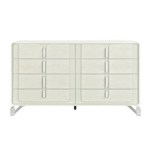 English Elm Nora Solid Wood Chest with Geometric Legs and Rounded Edges — Contemporary Spacious Drawers, Stylish Pulls Beige 65.55 L x 19.96 W x 36.42 H B201P409555