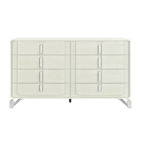 English Elm Nora Solid Wood Chest with Geometric Legs and Rounded Edges — Contemporary Spacious Drawers, Stylish Pulls Beige 65.55 L x 19.96 W x 36.42 H B201P409555