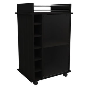 English Elm Dukat Rolling Bar Cart with Wine Storage Glass Cabinet and Espresso Wood Finish B20091846