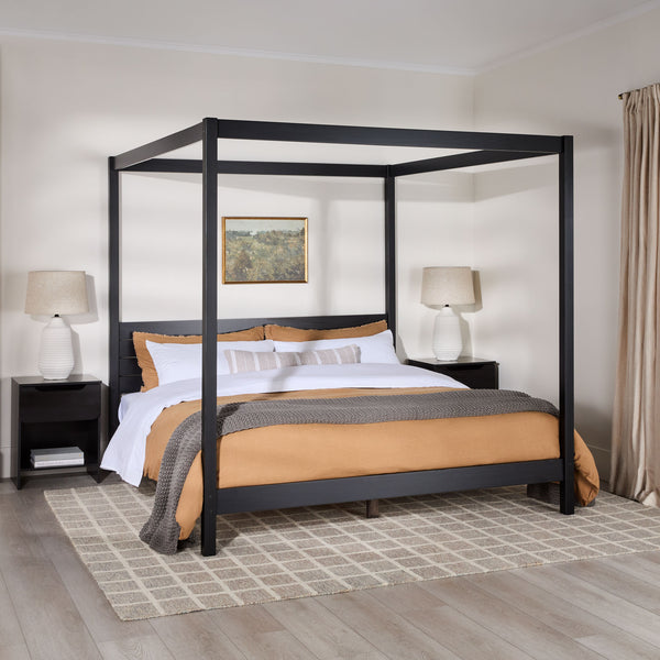 English Elm Walker Edison - Modern Pine Canopy Bedframe King — Minimalist Boho Design, Solid Pine Slats, Center Support, No Box Spring Needed Black 84 L x 12.75 W x 11.25 H B185P169191