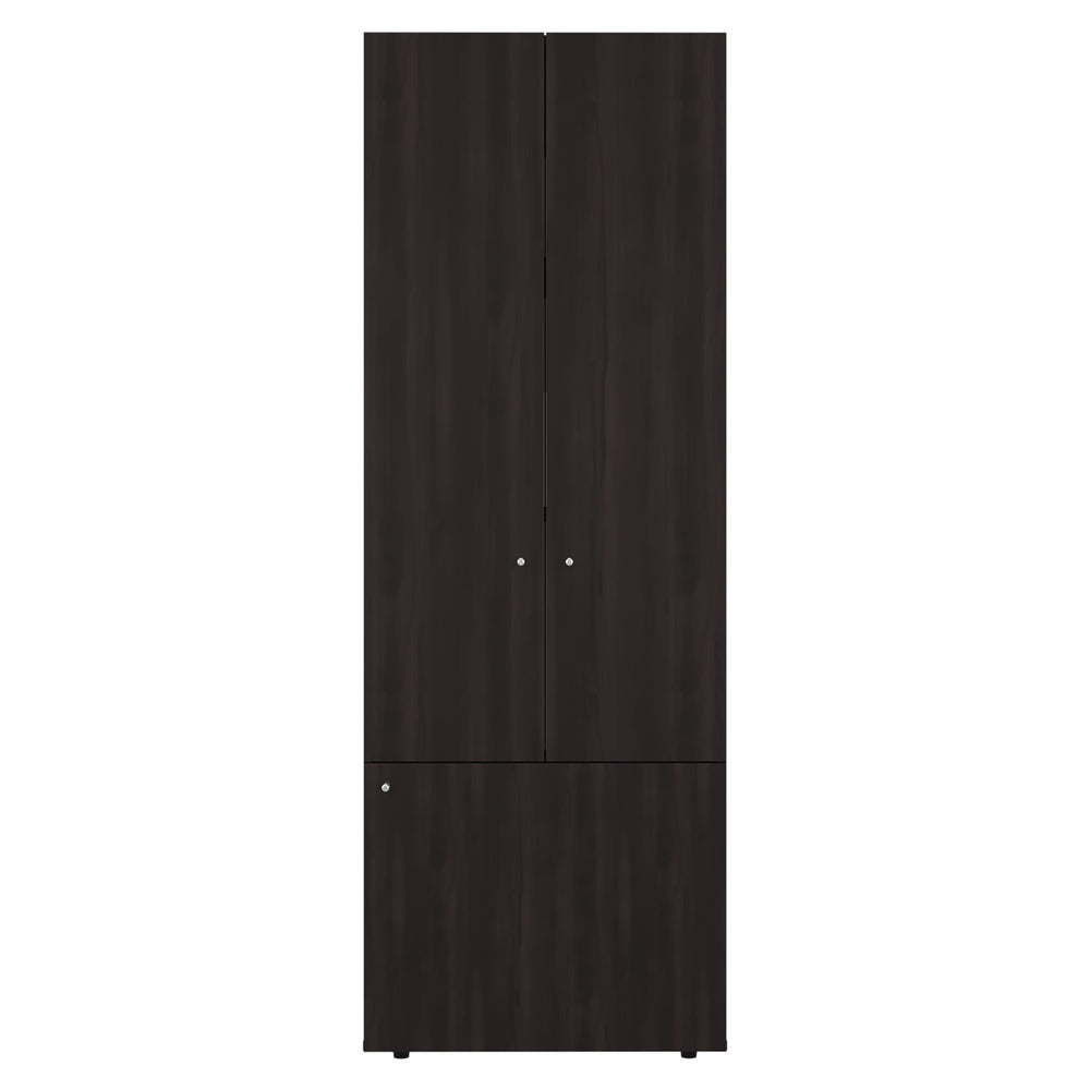 English Elm Home 3 Door Closet System - Stained Walnut Bedroom Storage with Hanging Rod, Adjustable Shelves, Durable Design B200P350345