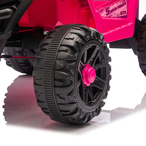 English Elm 12v Kids Electric Utv with 4-wheel Suspension Anti-collision Bar and 2-hour Battery Pink W1578P343328