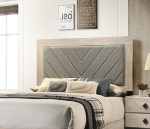English Elm Contemporary Eastern King Size Bed With Cream Finish & Stylish Gray V-Design Headboard - Durable Rubberwood B011P236819