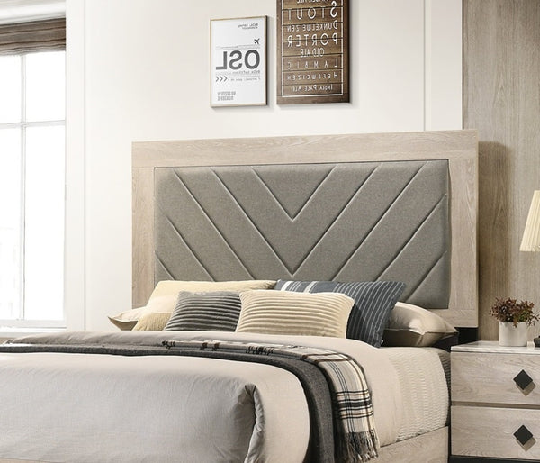English Elm Contemporary Cream Queen Bed Frame With V-Design Headboard - Stylish Rubberwood Bedroom Furniture B011P236815