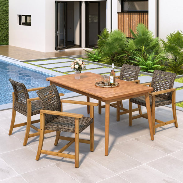 English Elm Christopher Knight Home® - 5-Piece Acacia Wood Outdoor Dining Set with Slatted Tabletop, Removable Cushions, Durable Craftsmanship Brown Mix,Teak N779P269291N_60400.00MCA-2