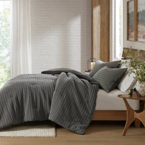 English Elm 3PCS Waffle Washed Comforter Set Full/Queen with Breathable 100% Cotton Face and Plush 270G Fill Charcoal 23 L x 21 W x 12 H B035P341106