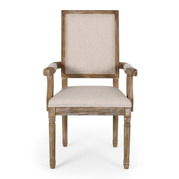 English Elm Christopher Knight Home® - Upholstered Dining Chair Set of 2 with Rubber Wood Legs, French Country Queen Anne Style Comfort and Flair Beige+Natural 71239.00BGENTL