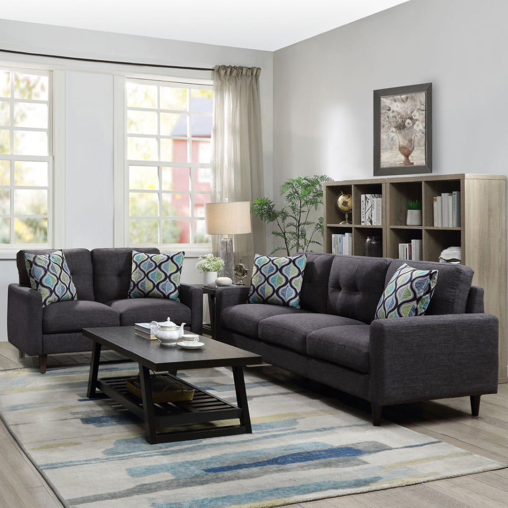 English Elm Trevor 2-Piece Living Room Set - Contemporary Grey Sofa & Loveseat With Tufted Back & Tapered Legs B062S01144-GIGA