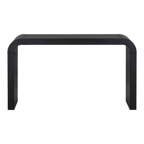 English Elm U_style Acacia Veneer Minimalist Console Table Slim Two Leg Frame for Entryway Halls Black N711P213374B