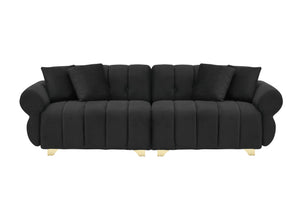 English Elm 89-inch Channel Tufted Flannelette Sofa with Spring Cushions and Polished Metal Legs W1658P329005