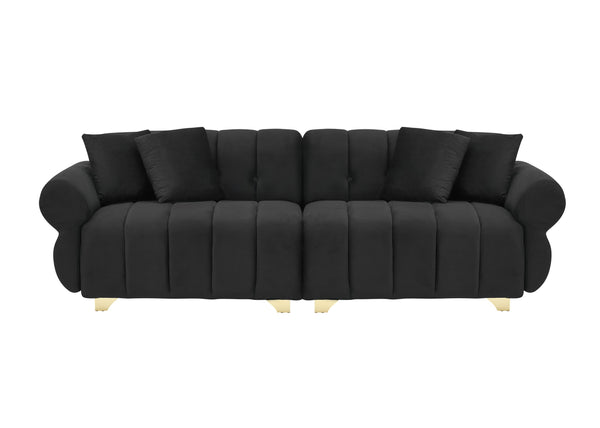 English Elm 89-inch Channel Tufted Flannelette Sofa with Spring Cushions and Polished Metal Legs W1658P329005