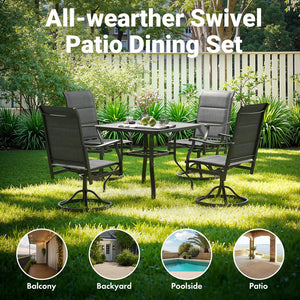 English Elm Outdoor Swivel Patio Dining Chairs Textilene Woven Set for Backyard Entertaining Dark Gray T3623P433702