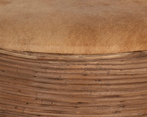 Sunpan Femi Storage Ottoman - Handcrafted Elegance with Natural Cane & Brass Finish, Unique Cowhide Top