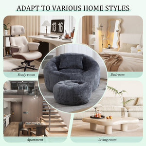 English Elm UNITED Cloud-Luxe Chenille Memory Foam Bean Bag Chair with Ottoman and Pillow for Ultimate Comfort Gray W1568P361697