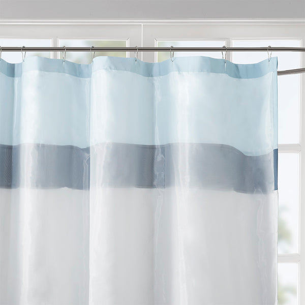 JLA Home 510 Design - Printed Elegant Embroidered Shower Curtain in Serene Blue Microfiber with Attached Lining, Machine Washable 5DS70-0251