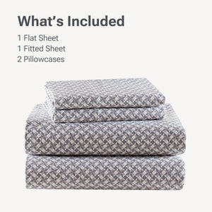 English Elm 4-piece Cal King Cotton Sheet Set Snowflake Print Breathable Wrinkle Resistant Bedding B035P408379