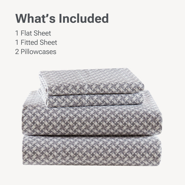 English Elm 4-piece Cal King Cotton Sheet Set Snowflake Print Breathable Wrinkle Resistant Bedding B035P408379