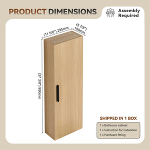 English Elm 12" Wall-mounted Oak Plywood Bathroom Linen Cabinet Slim Floating Single Door Storage W3450P440605