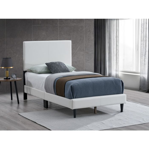 English Elm Baron Full Bed Frame with Faux Leather Upholstery, Slat Support, Adjustable Headboard Height, Fits 7–13" White 26.37 L x 45.47 W x 7.48 H B078P380181