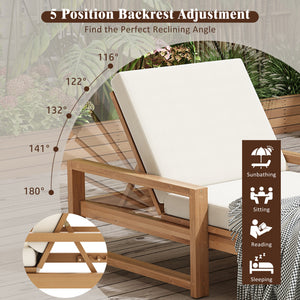 English Elm Trexm Outdoor Acacia Wood Chaise Lounge Set Two Adjustable Poolside Reclining Chairs Light Teak TM000013AAD