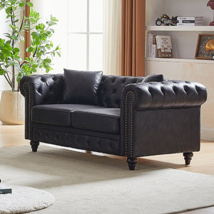 English Elm Fx Chesterfield Sofa Button Tufted Tech Fabric Nail Head Arms Living Room Seat Black W1926S00110