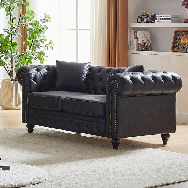 English Elm Fx Chesterfield Sofa Button Tufted Tech Fabric Nail Head Arms Living Room Seat Black W1926S00110