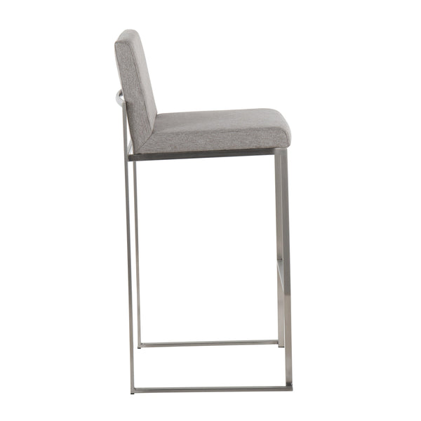 English Elm Fuji High Back Barstool Set Of 2 In Grey Fabric & Stainless Steel - Modern Comfort For Your Home B202P222192