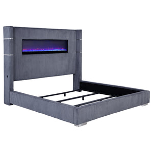 English Elm Judah Plush Corduroy Eastern King Bed with Remote Flame Display, 16 Colors, Low-Profile Rails B062P375549