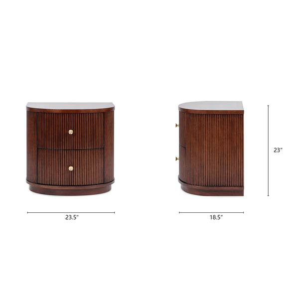 English Elm Jennifer Taylor Home - Valentine Half-Moon 24" 2-Drawer Side Table in Dark Walnut Beech Wood with Fluted Detail & Gold Pulls B2719P280173