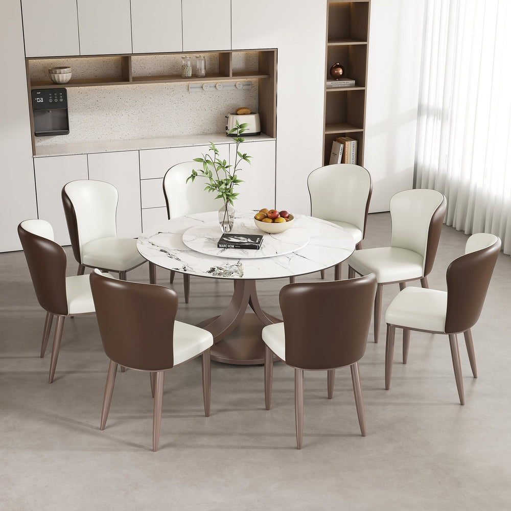 English Elm 53" Round Dining Table With 360° Lazy Susan - Stylish, Scratch-Resistant Sintered Stone For 8 Seats W2699S00060
