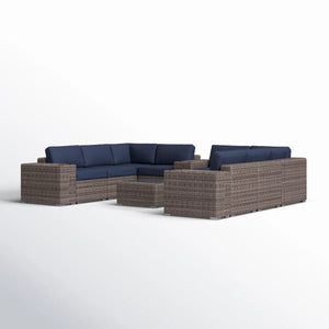 English Elm Fully Assembled Outdoor Wicker Sectional Sunbrella Cushions Aluminum Frame Seats Six B120S00277