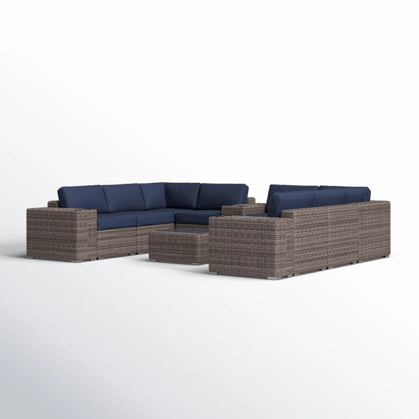 English Elm Fully Assembled Outdoor Wicker Sectional Sunbrella Cushions Aluminum Frame Seats Six B120S00277