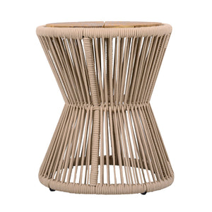 English Elm Scott Living Nara Outdoor Acacia Wood Side Tables with Woven Rope Iron Frame Set Beige,Light Teak N770PS2354692L