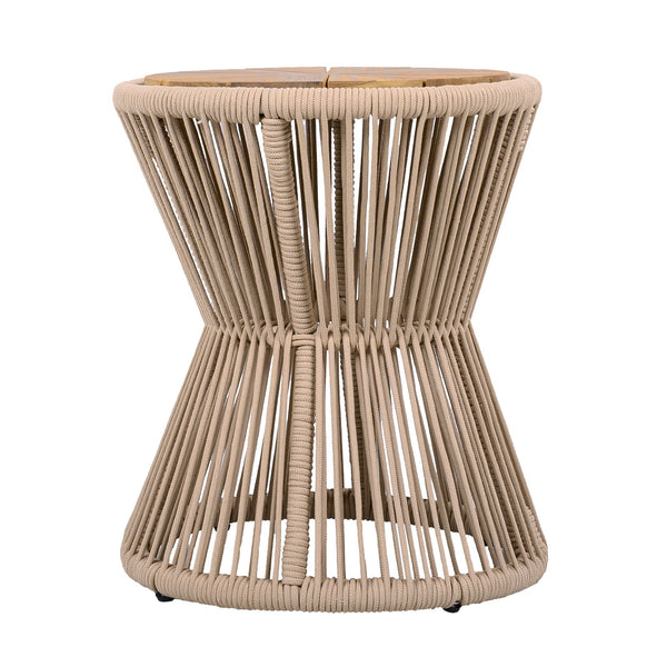 English Elm Scott Living Nara Outdoor Acacia Wood Side Tables with Woven Rope Iron Frame Set Beige,Light Teak N770PS2354692L