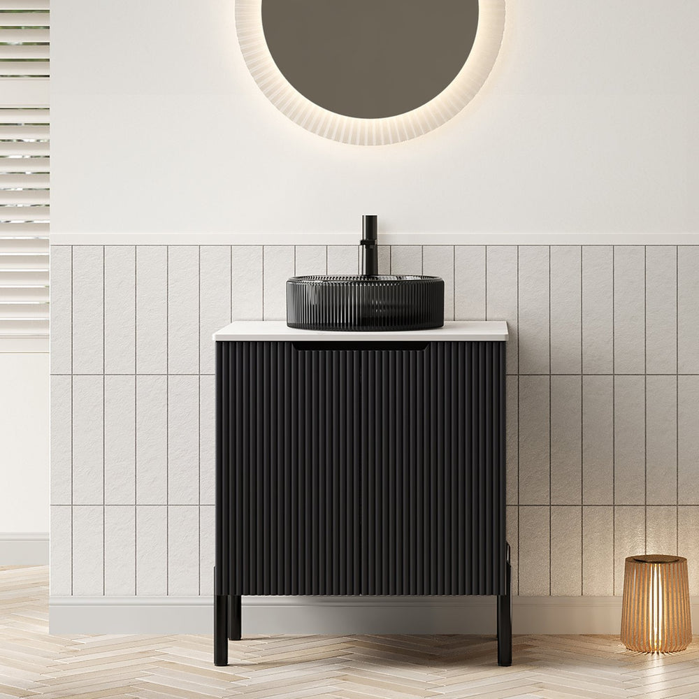 English Elm Dina Floating Bathroom Vanity with Sintered Stone Top and Crystal Glass Basin W2615S00661