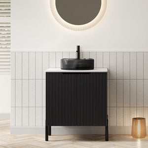 English Elm Dina Floating Bathroom Vanity with Sintered Stone Top and Crystal Glass Basin W2615S00661