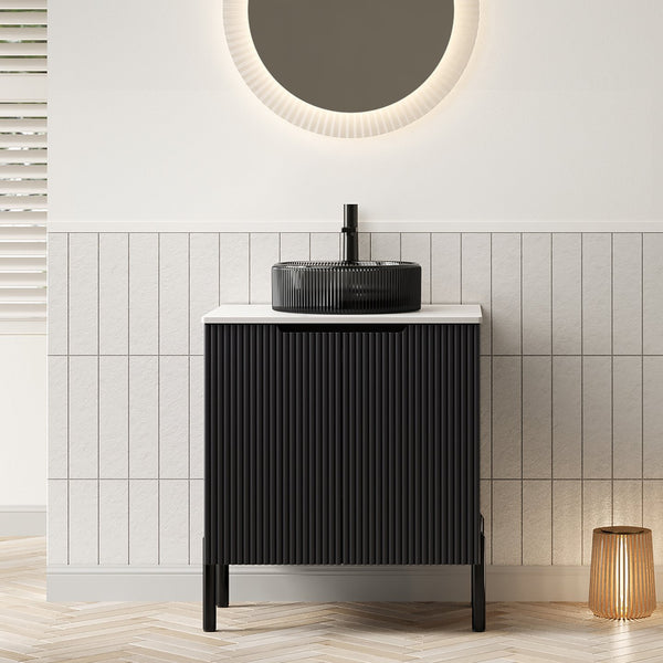 English Elm Dina Floating Bathroom Vanity with Sintered Stone Top and Crystal Glass Basin W2615S00661