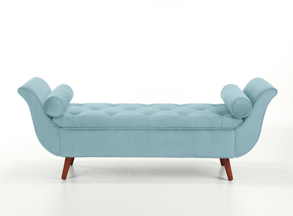 English Elm Vintage Velvet Tufted Storage Bench Mid Century Button Seat Entryway Bedroom Footstool Blue+Multi W2795P428687